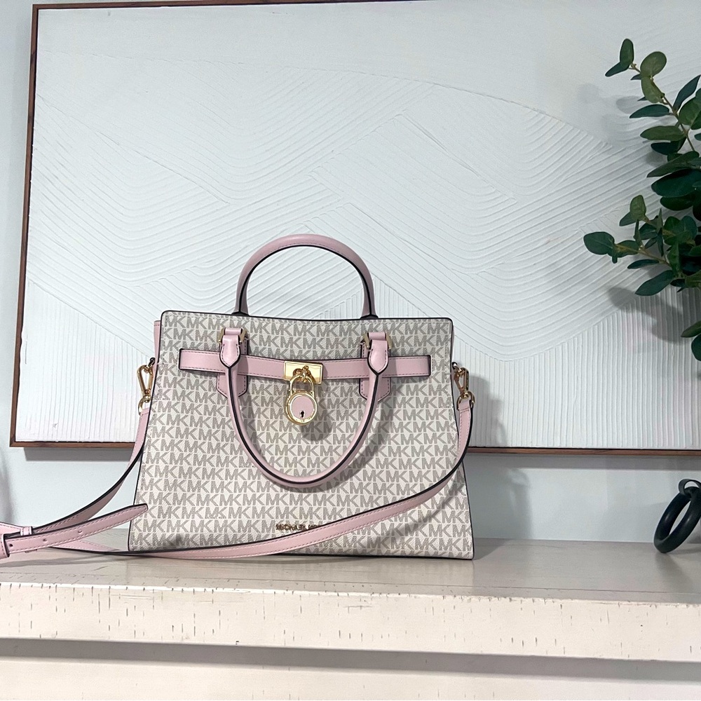 Michael Kors Pink and Cream large Satchel with Lock Closure